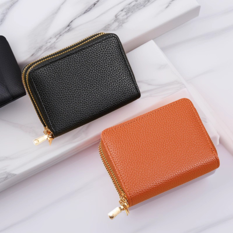 外贸跨境零钱包百搭女士搭扣双层拉链风琴卡包小清新时尚马卡龙色