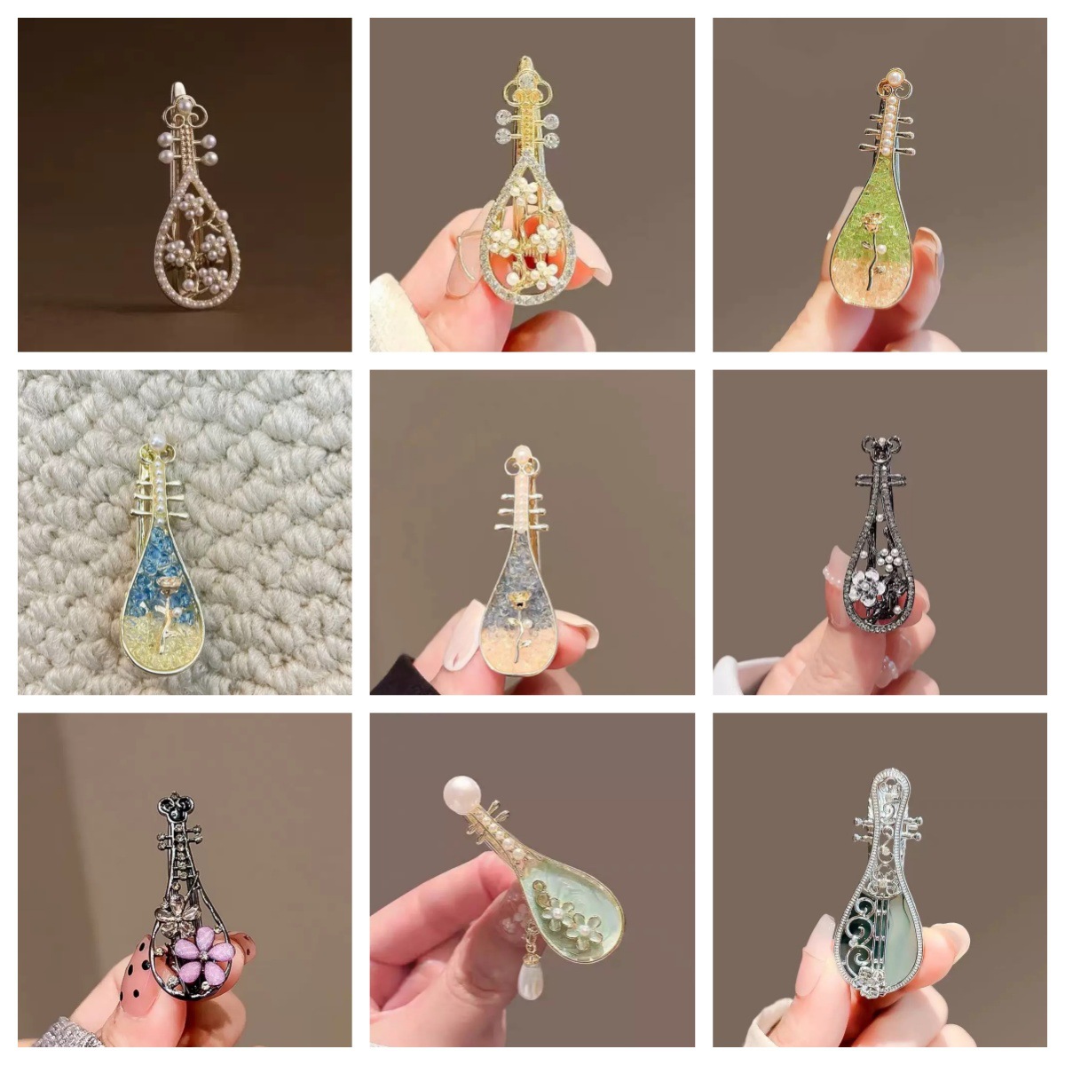 新中式玫瑰花琵琶复古发夹小众侧边夹创意碎发夹子古风发卡头饰