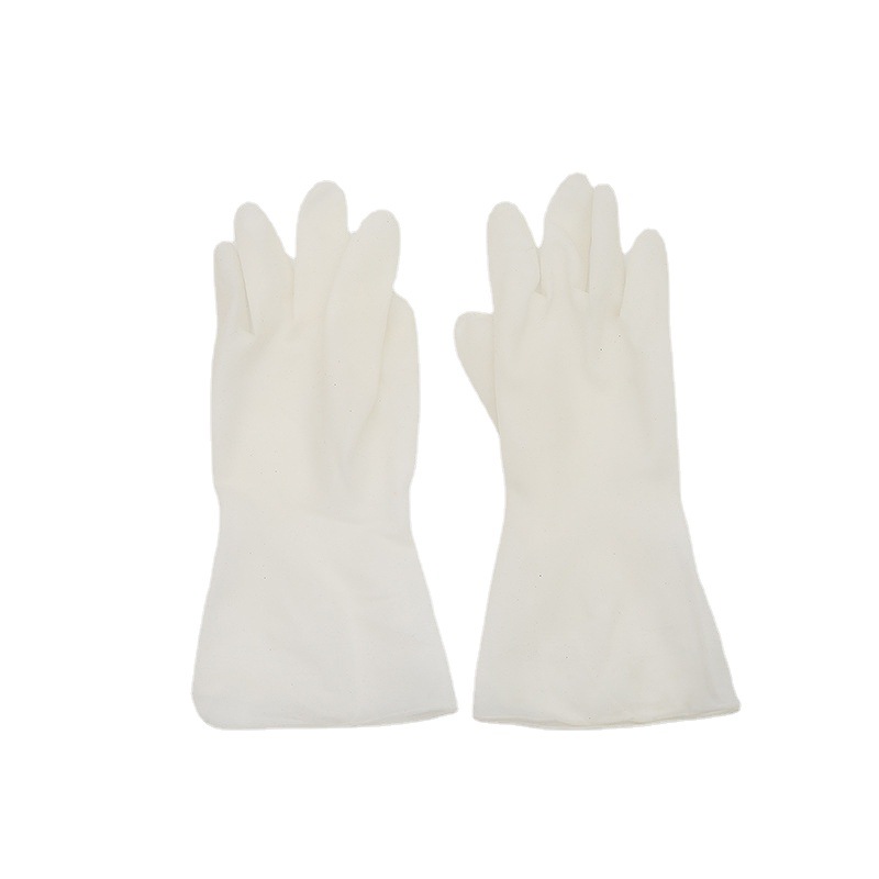 橡胶家务用手套 乳白色一次性防护工作手套 长款舒适洗涤防护手套详情图5