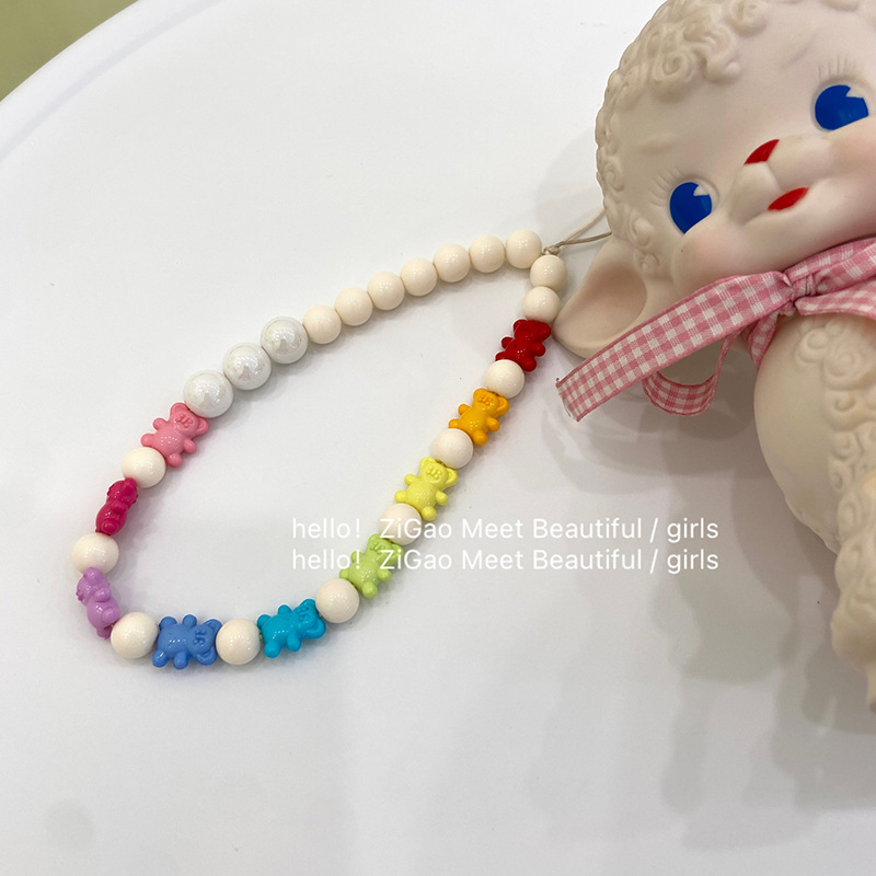 Mobile Phone Lange Accessories 2022 Summer New Colorful Bear Beaded Mobile Phone Shell Accessories Mobile Phone Chain Application Scenario