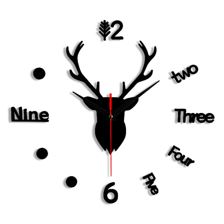 3D stereoscopic decorative clock diy deer head wall clock Creative and fashionable digital quartz mirror wall sticker clock Application Scenario