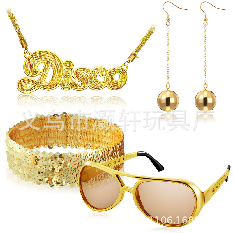 50, 6, 07, 080's DISCO retro 4 piece Elvis glasses glitter tip with Earth round earrings full figure