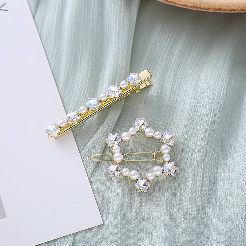 Nueva moda simple geometría zircon perla clip de pelo de alta calidad sentido chica rompe borde de pelo elegante temperamento clip accesorios para el pelo Application Scenario