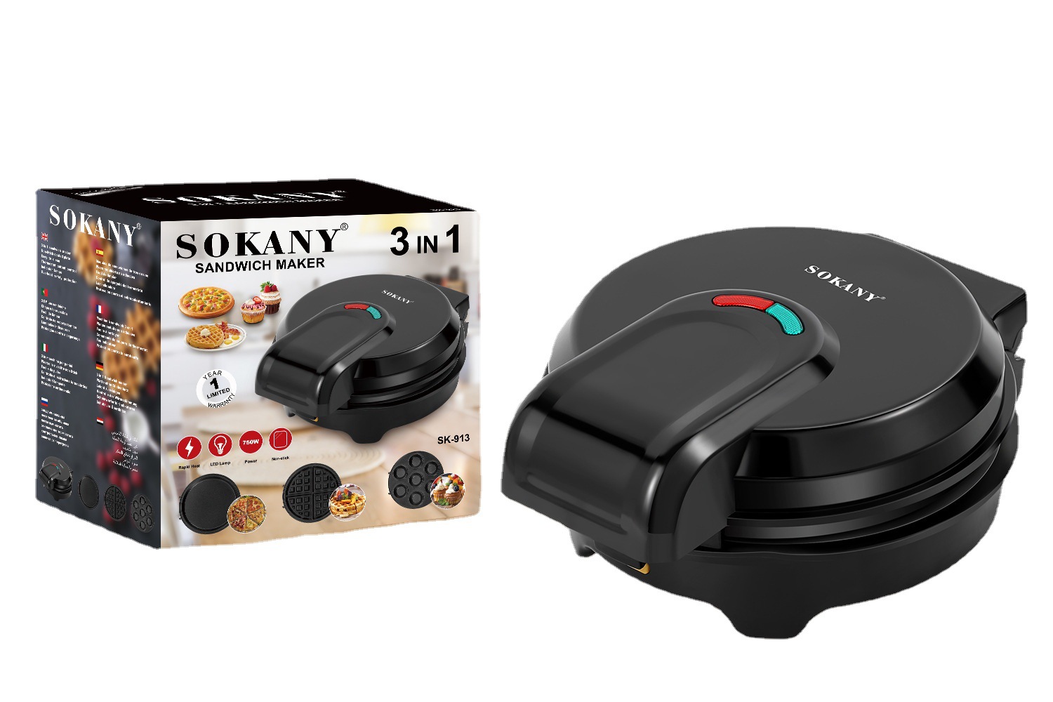 Crossover SOKANY913 máquina de sándwich hogar 3 en 1 máquina de donas de hornear máquina de gofres de postre máquina de rodajas Item Picture