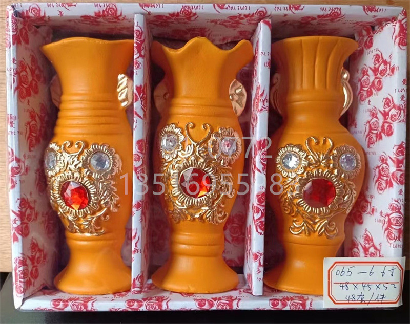 欧式新款带钻陶瓷花瓶 6寸创意手工艺术陶瓷插花艺品摆件厂家批发