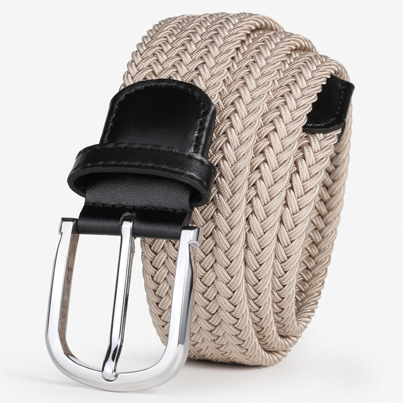3.4cm elastic men's belt, elastic woven non-perforated casual pin buckle canvas belt, versatile casual belt Specification image