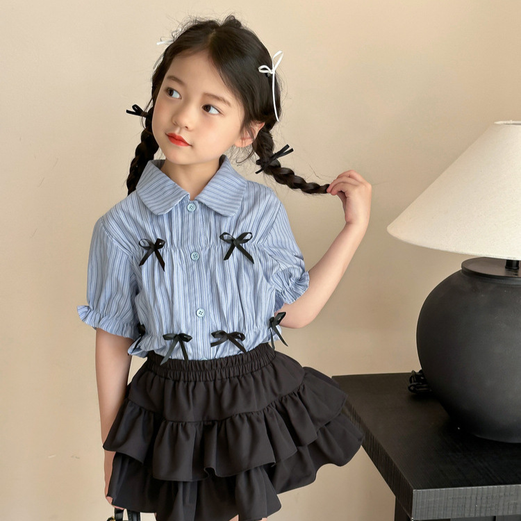 女童衬衫2024夏装新款韩版童装上衣洋气宝宝娃娃衫儿童短裙蛋糕裙