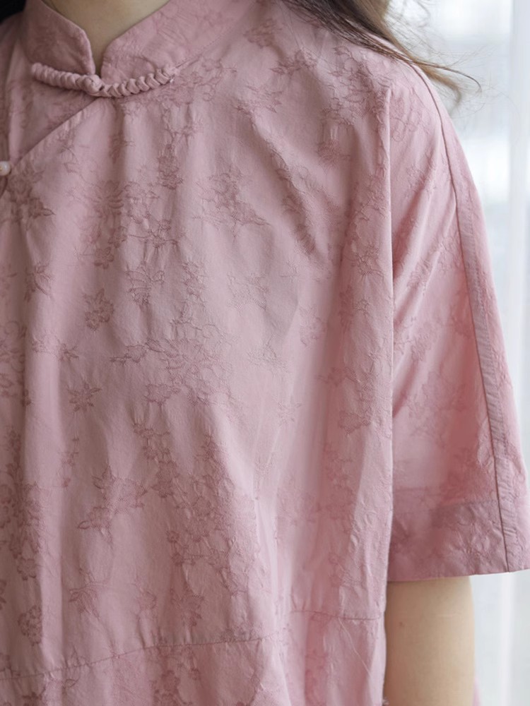 New Chinese-style slanted lapel with slit, retro cocoon-shaped jacquard improved cheongsam dress, loose long dress for women Specification image