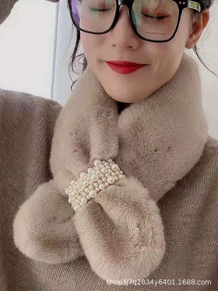 Women's Korean-style plush warm winter imitation rex rabbit fur collar 2020 new style Internet celebrity scarf Specification image