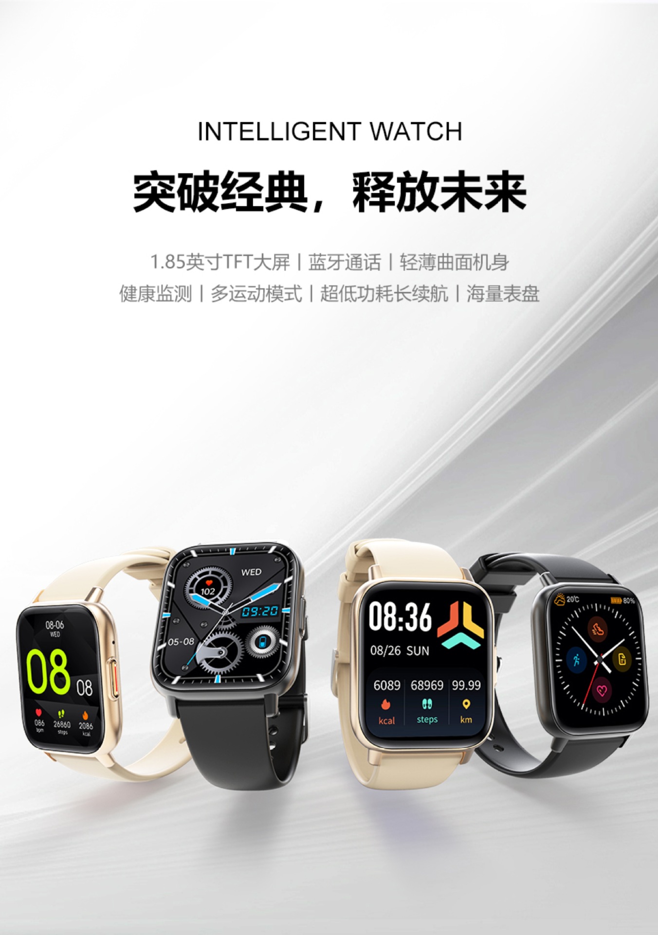 GloryFit体温 SOS心率血压血氧睡眠防水语音助手音乐通话智能手表详情7