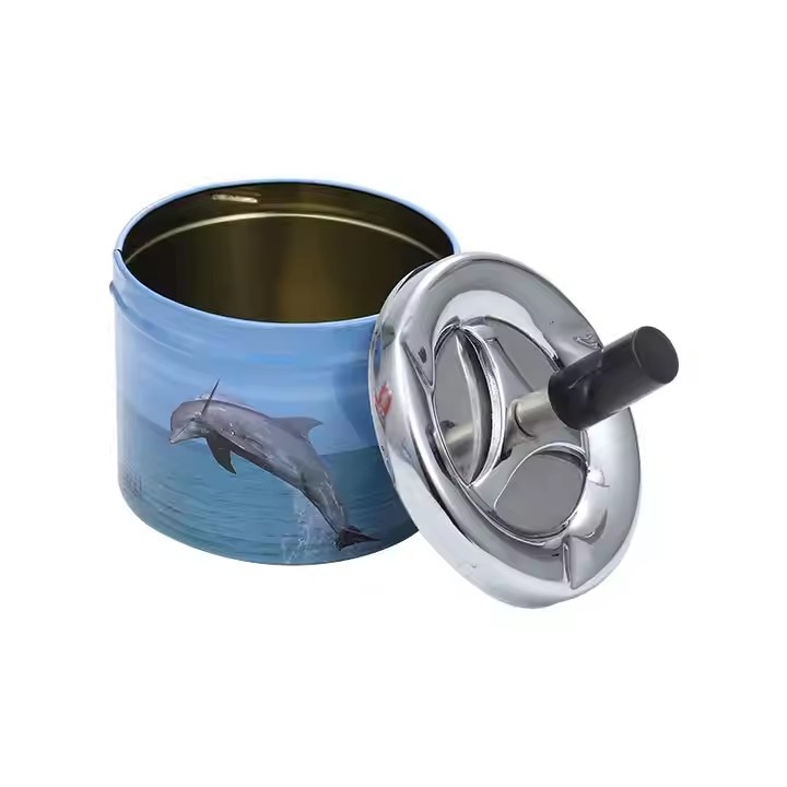 Household Stainless Steel Ashtray Large Fireproof Metal Ashtray Finger Press Rotary Ashtray Manufacturers Wholesale details Picture