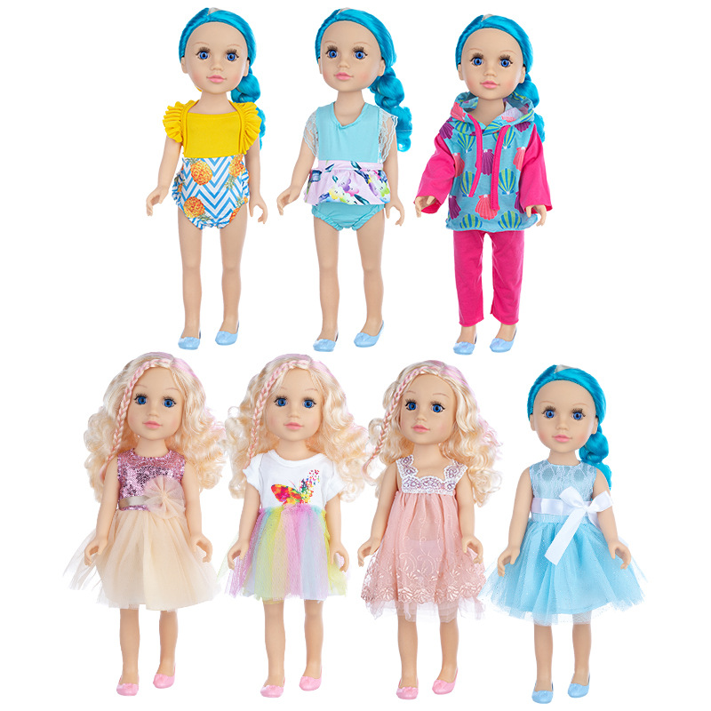 New 18-inch American girl doll fashion dress-up colorful hair doll, children's toy gift, vinyl doll