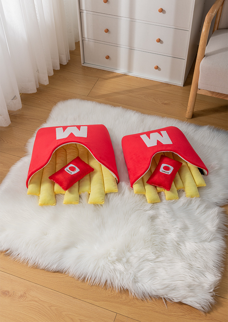 Cartoon French fries bed, all-season universal closed cat bed, detachable and washable cat warm bed, puppy bed, pet bed, cross-border pic 11