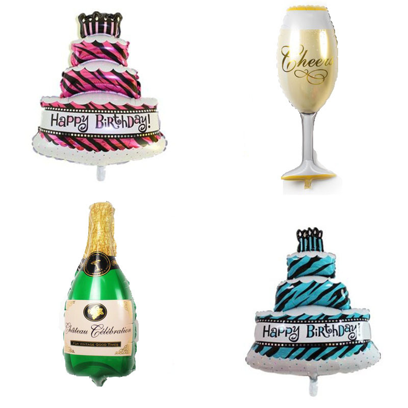 气球批发生日快乐蛋糕气球生日派对气球酒吧装饰香槟酒瓶酒杯布置