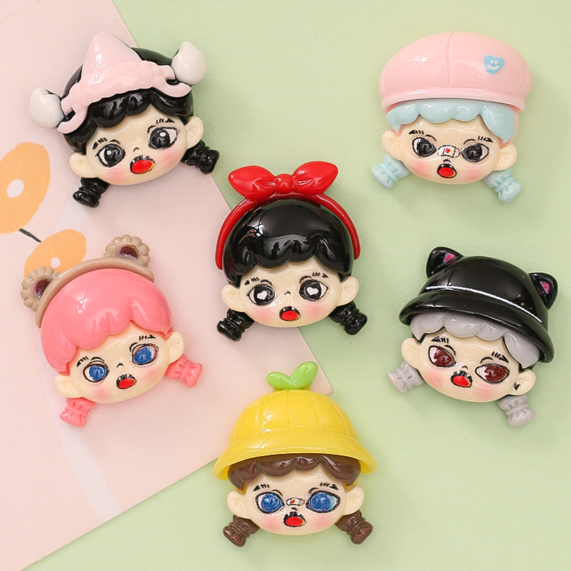 Cute Blind Box Little Girl Head Diy Cream Glue Mobile Phone Shell Hair Accessories Shoe Buckle Resin Accessories Wholesale details Picture