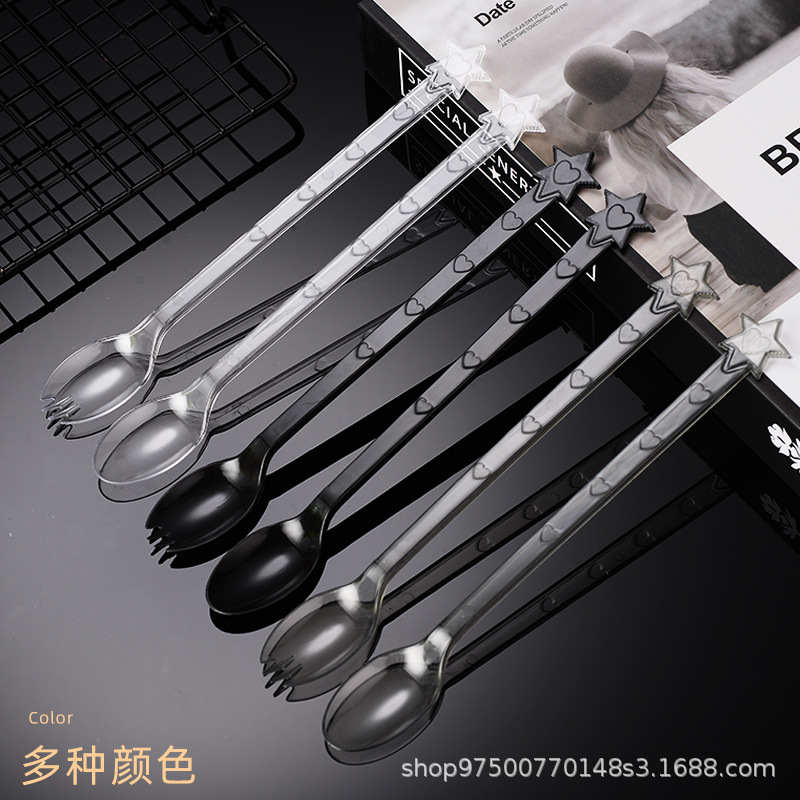 一次性勺子奶茶烧仙草长柄冰羹勺塑料搅拌甜品店创意心型单独包装