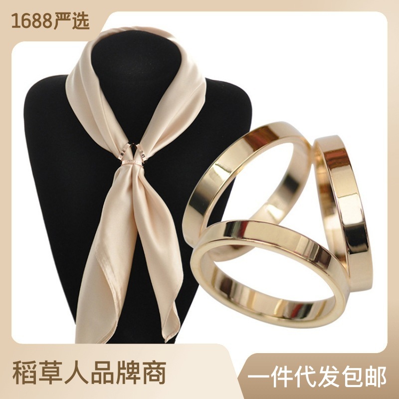 稻草人饰品优质纯铜电镀H三环丝巾扣圈，高档欧美三圈围巾扣