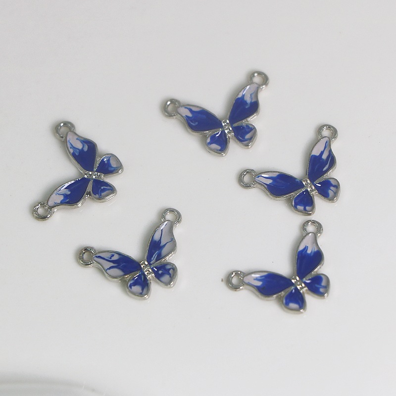新款锌合金双色画油系列双孔蝴蝶 DIY耳环吊坠手链项链饰品配件