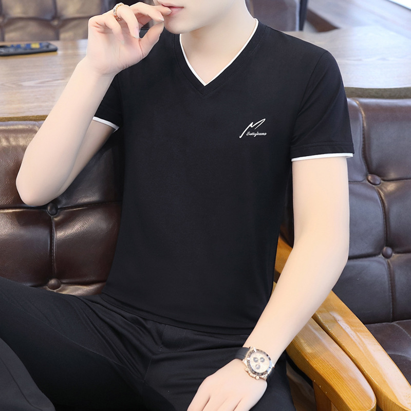 Summer short-sleeved T-shirt for men, V-neck base layer, fashionable and trendy brand, thin breathable and sweat-absorbing T-shirt top