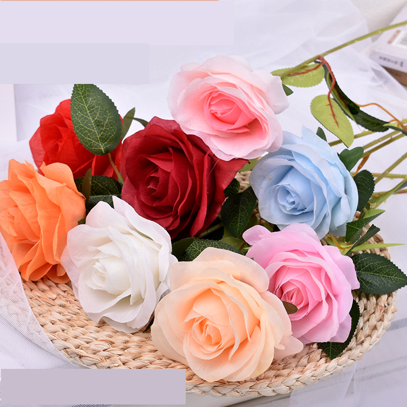 Single rose artificial flower bouquet for foreign trade, living room decoration, coffee table, dining table, bedroom ornaments, European style