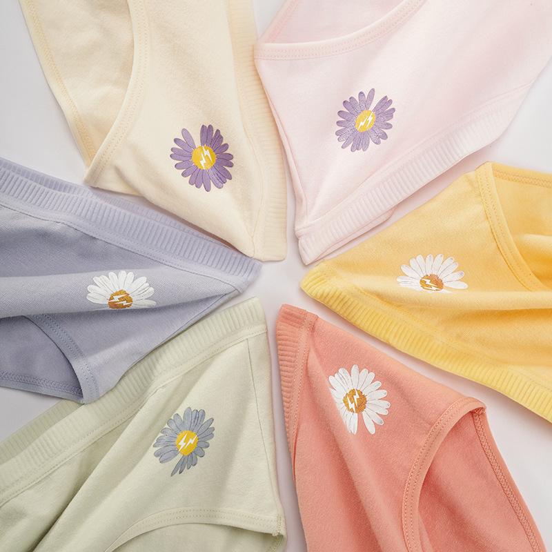 Fashion student cotton Japanese Daisy printed briefs with breeches breathable solid color panties Application Scenario