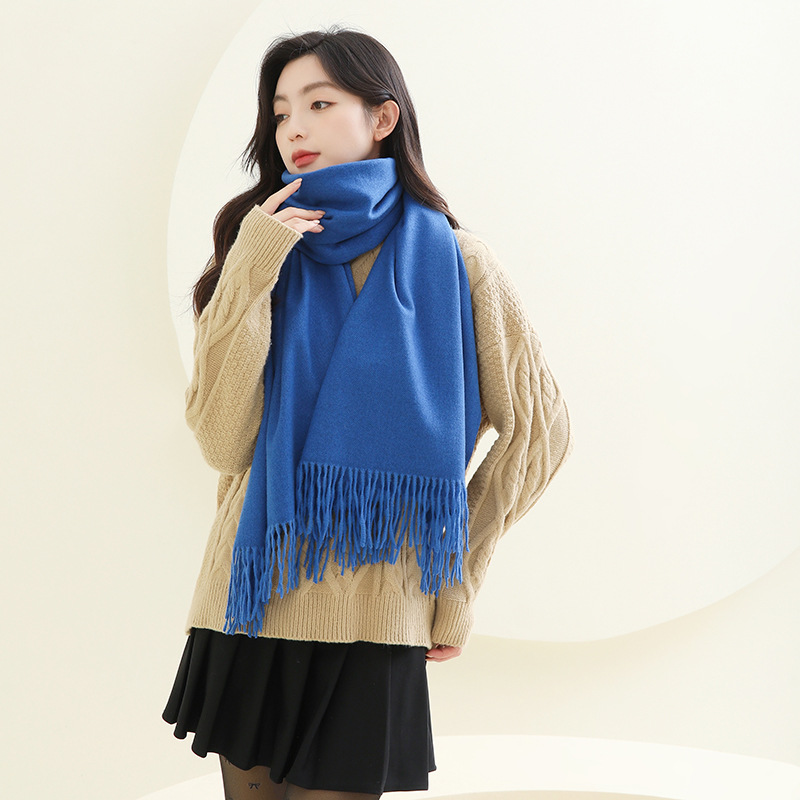 Wool Cashmere Scarf For Girls High-Grade Sense Of Solid Color Scarf With Thick Winter Explosion Imitation Cashmere Scarf Wholesale details Picture