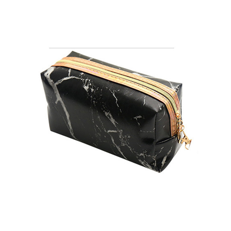 Cross-border best-selling marble-patterned PU cosmetic bag, multi-functional travel portable storage bag, water-repellent fashionable toiletry bag Item Picture