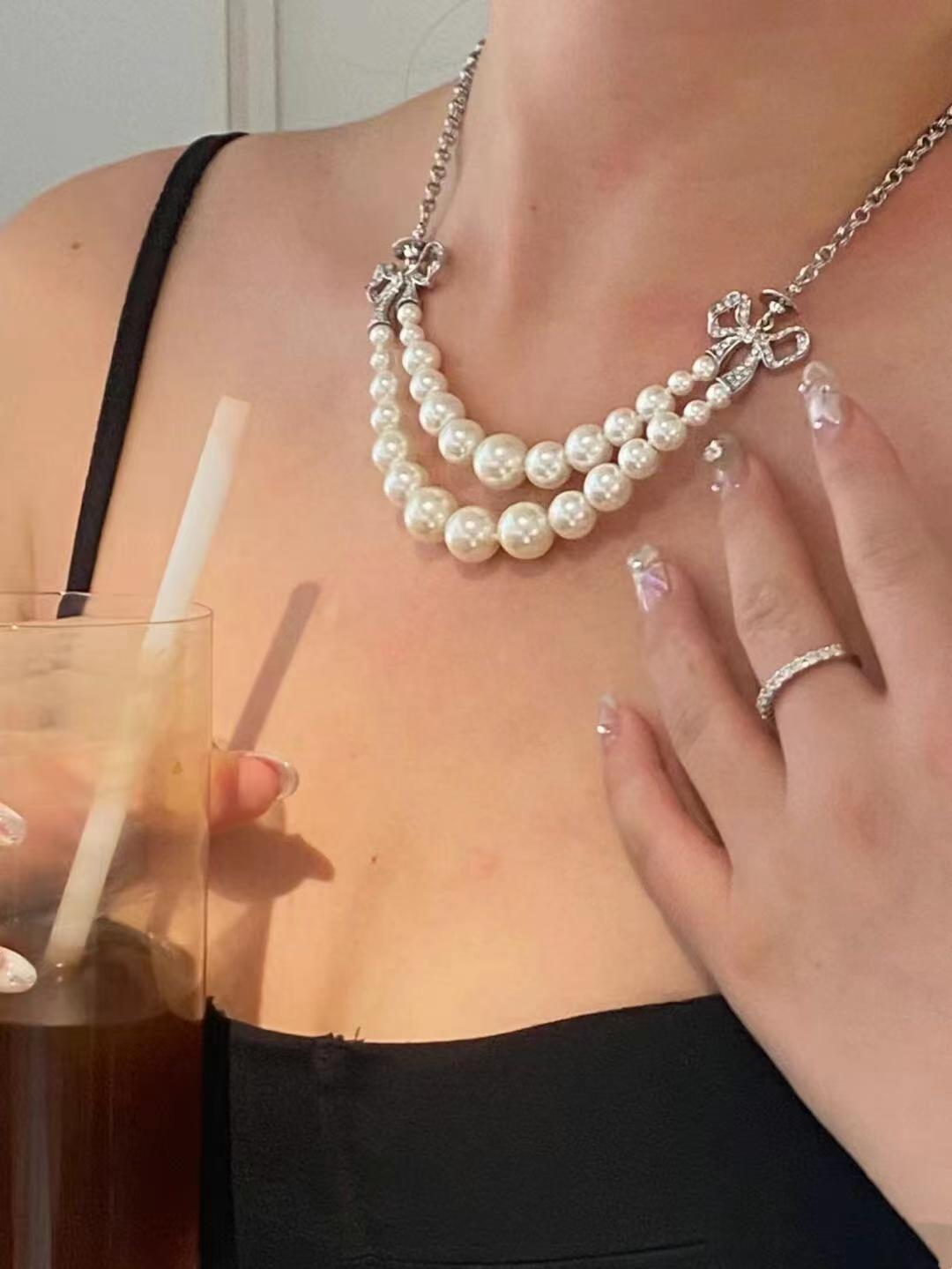 【厂家直销】西太后法式巴洛克宫廷风双层珍珠蝴蝶结项链一件代发详情6