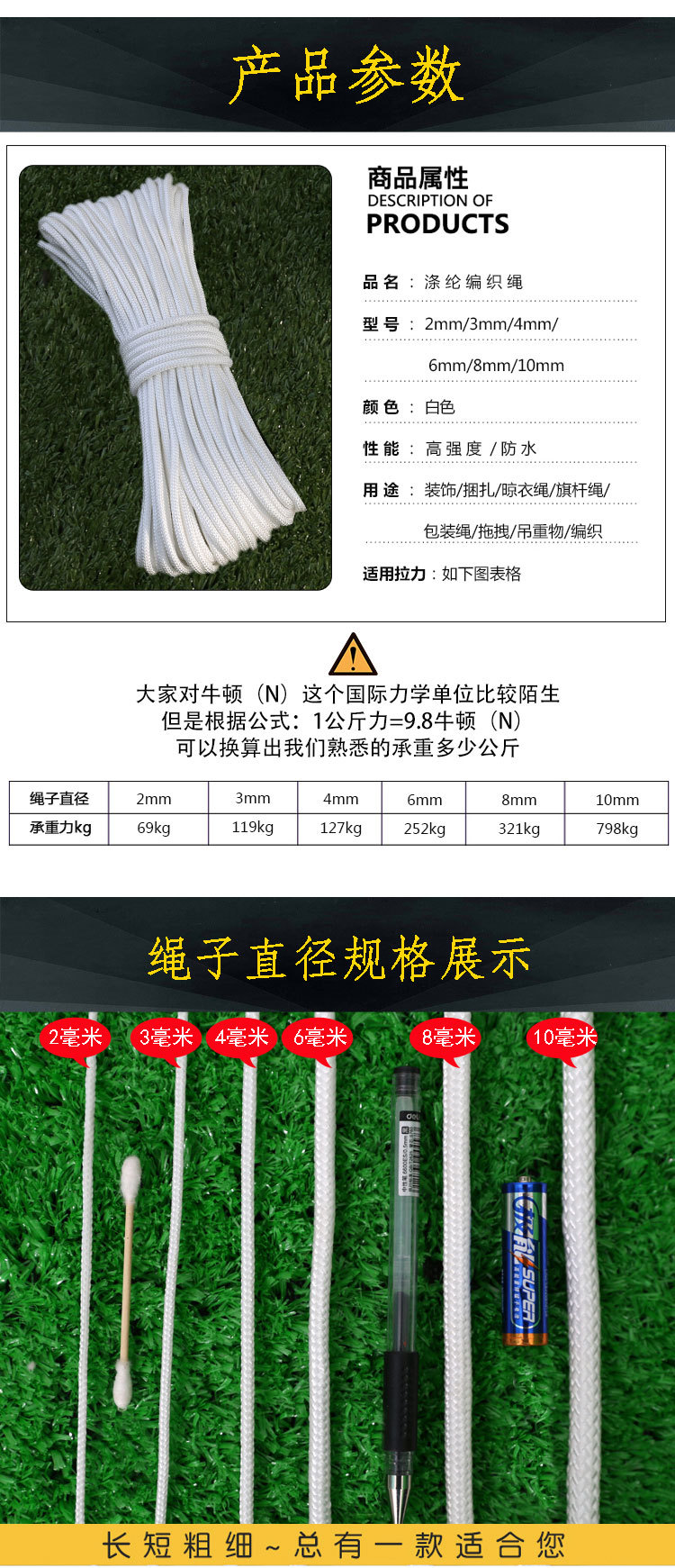 尼龙绳子结实耐磨白色编织货车捆绑篷布拉绳涤纶丙纶安全绳子详情11