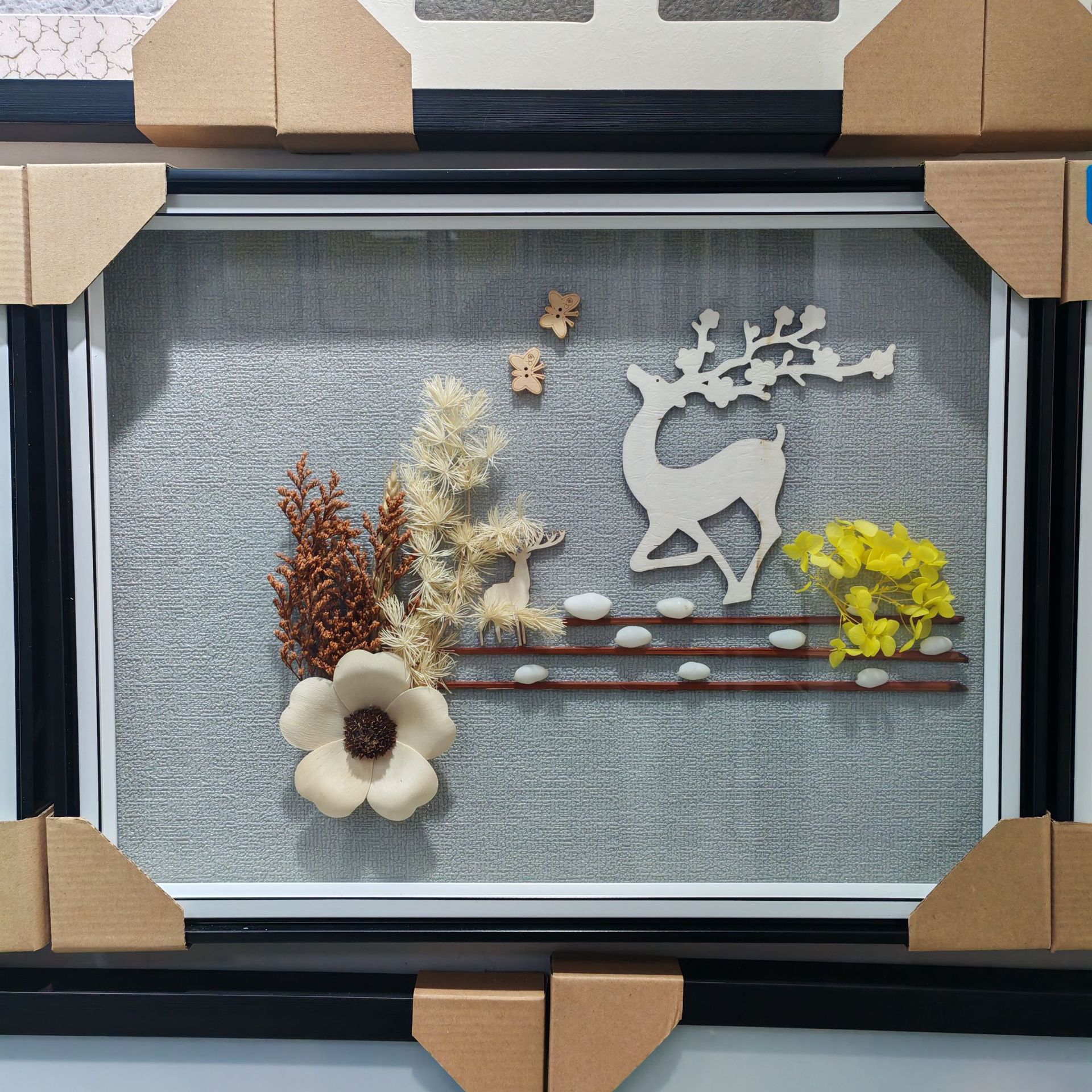 跨境外贸永生干花相框长方形手工装饰画无痕挂墙款式多 尺寸37*47