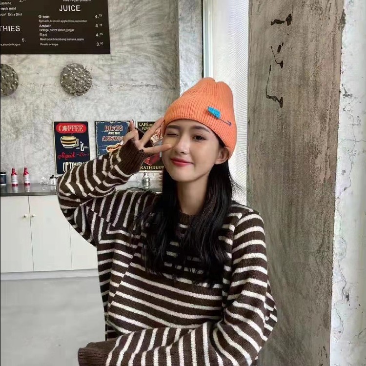 New letter pin autumn and winter woolen cap, Korean style fashionable fleece warm hip-hop parent-child couple casual knitted cap