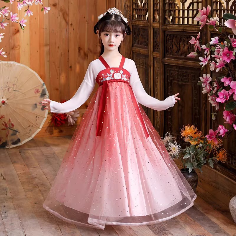 国潮汉服女童儿童古装超仙小学生夏装中国风唐装古风儿童演出服襦裙