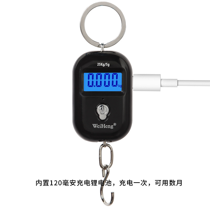 WeiHeng rechargeable keychain portable scale WH-A21 mini electronic scale, electronic portable scale, can weigh up to 25kg per jin Specification image