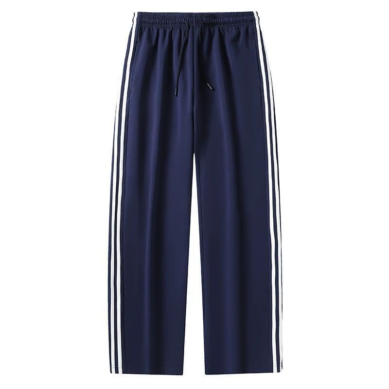 Navy blue women's autumn two-stripe sports pants for primary, junior and senior high school students, with fleece and thickened. Men's two-stripe school pants Item Picture
