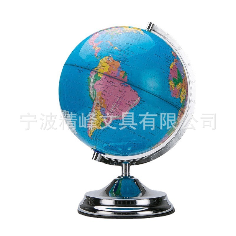 Jingfeng 25CM administrative region iron ruler, iron base globe, electroplated metal stand, school teaching equipment, office decoration Item Picture