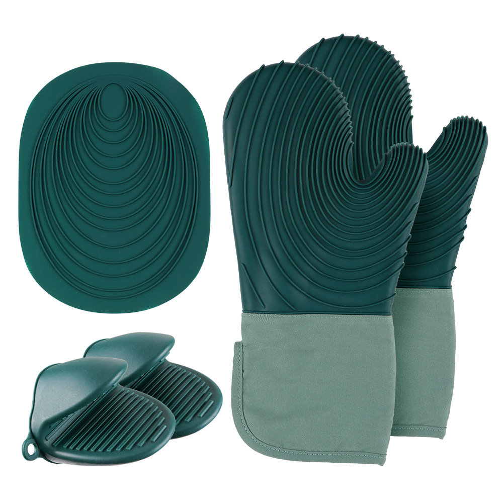 Silicone Insulated Gloves Microwave Oven Heat Resistant Kitchen Heat Resistant Gloves Thick Cotton Non-Slip Waterproof Oven Gloves Item Picture