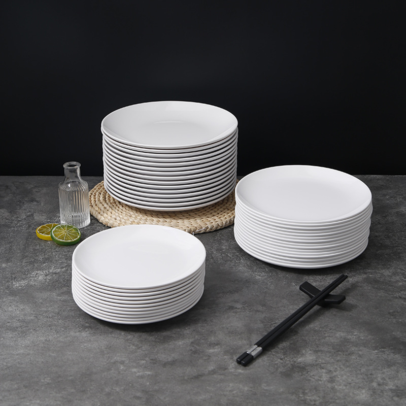 White Imitation Porcelain Melamine Tableware Disc Flat Plate Plastic Plate Buffet Western Food Plate Commercial Round Plate Wholesale Specification drawing
