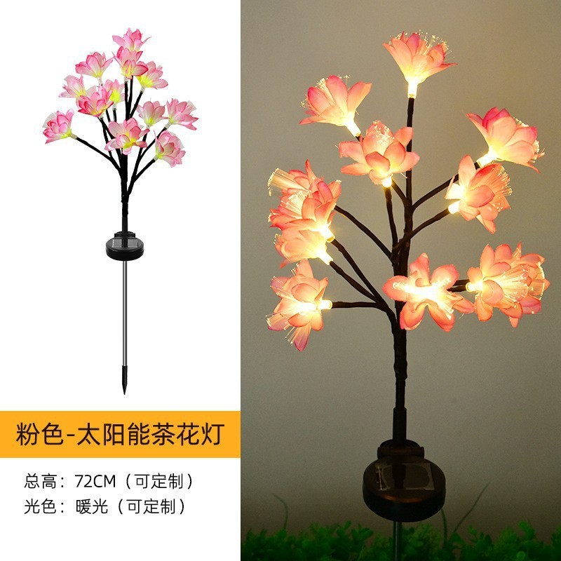 Solar LED camellia branch ground insertion light, outdoor waterproof optical fiber peach blossom decorative lawn atmosphere landscape light Application Scenario