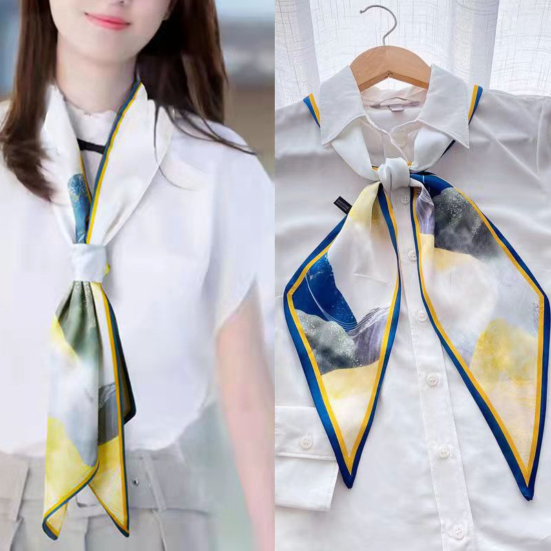 Spring and Autumn Korean versatile small silk scarf, women's narrow long scarf, scarf, belt, ribbon, bag decoration, ins ribbon Application Scenario
