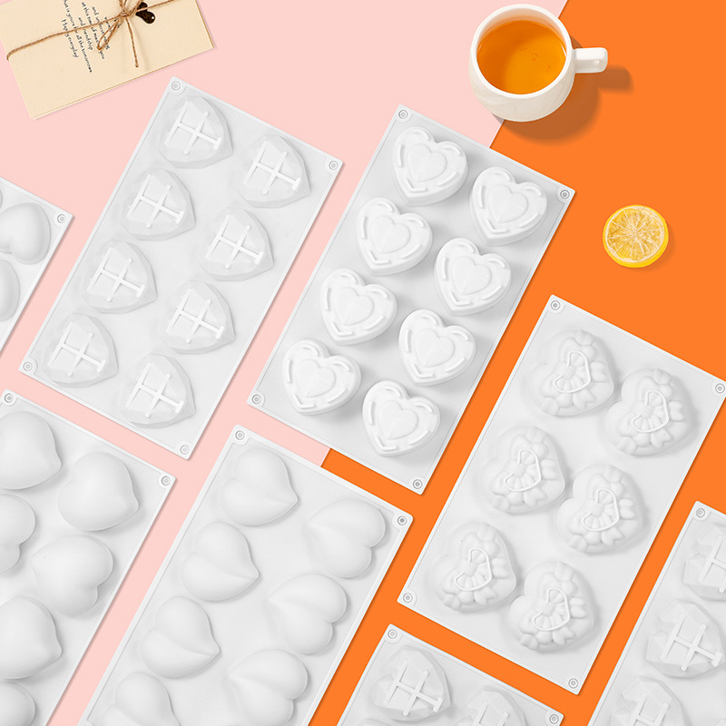 新款爱心造型食品级慕斯硅胶模具耐高温易脱模蛋糕烘焙巧克力模具