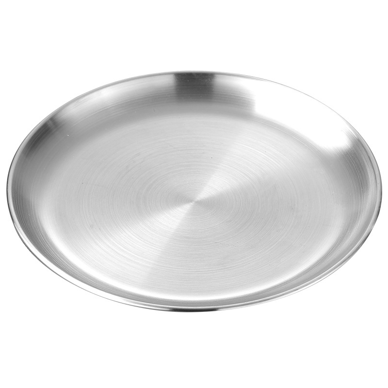 Korean-style stainless steel barbecue plate, golden round plate, Western food tray, vegetable plate, fruit cake dessert plate, bone plate, shallow plate Item Picture