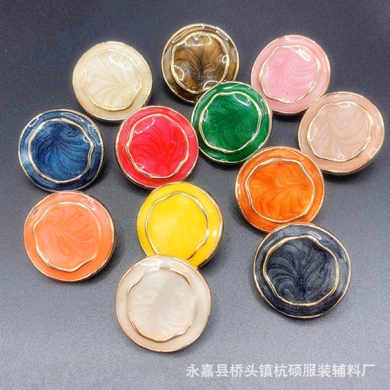 点油滴胶金边彩色装饰扣圆形高脚纽扣针织衫外套毛衣扣女时装饰扣