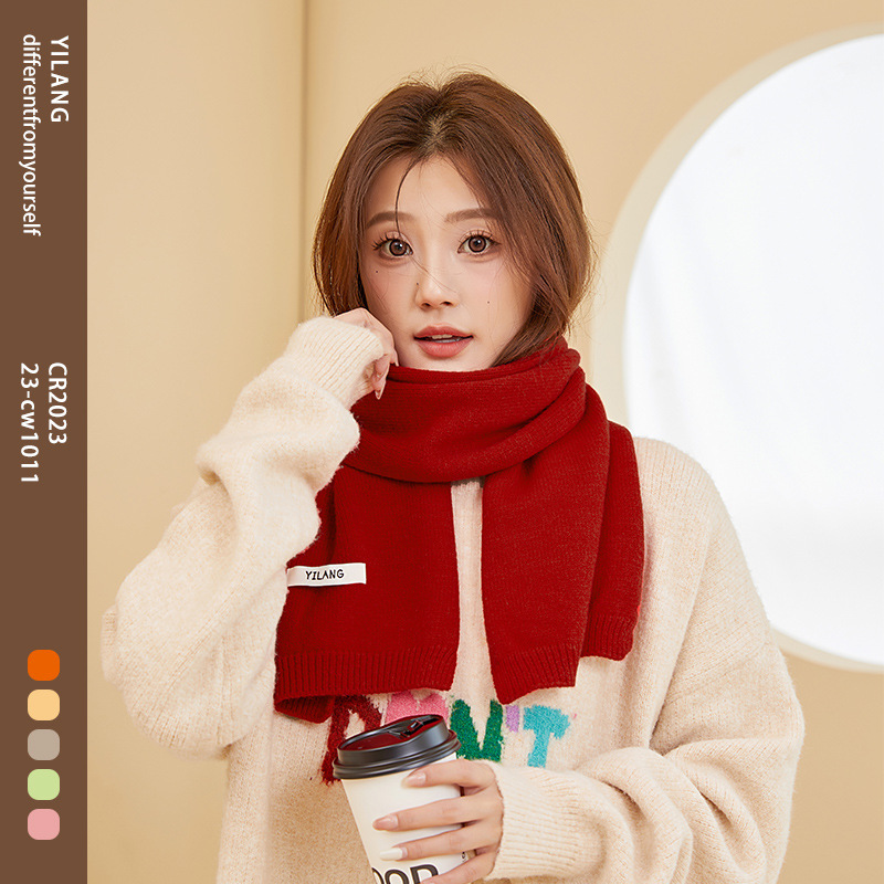 2023 Autumn And Winter New Korean Version Of Alpaca Winter Solid Color Warm Knit Scarf Student Wool Scarf