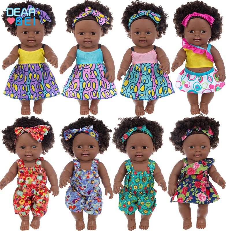12寸软胶仿真重生娃娃爆炸头非洲黑娃婴儿安抚玩偶玩具洋娃娃散货