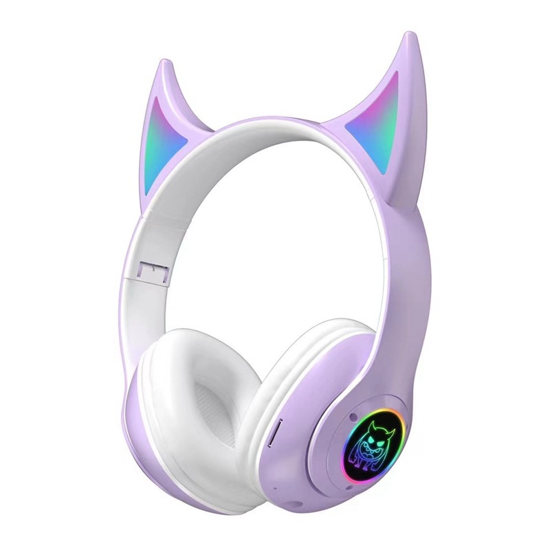 STN-25 New Cat Ear Over-Ear Wireless Glowing Little Devil Cartoon Student Headphones Stereo TF Gift Specification image