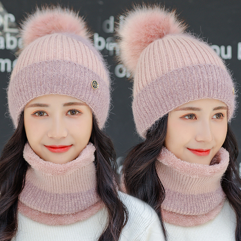 2021 Rabbit fur woolen hats, children's autumn and winter knitted hats, Korean style cute girls' winter warm hats, scarves with fleece details Picture