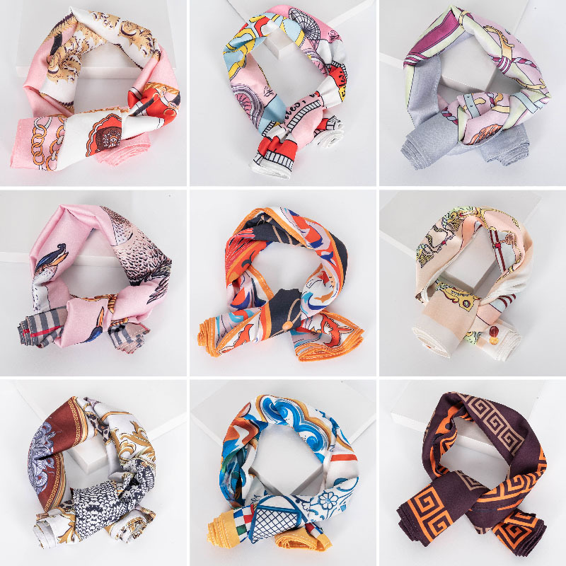 Silk Scarf Shawl With Women's Summer Thin Scarf Triangle Scarf Hair Accessories Custom Silk Scarf Square Senior Sense details Picture
