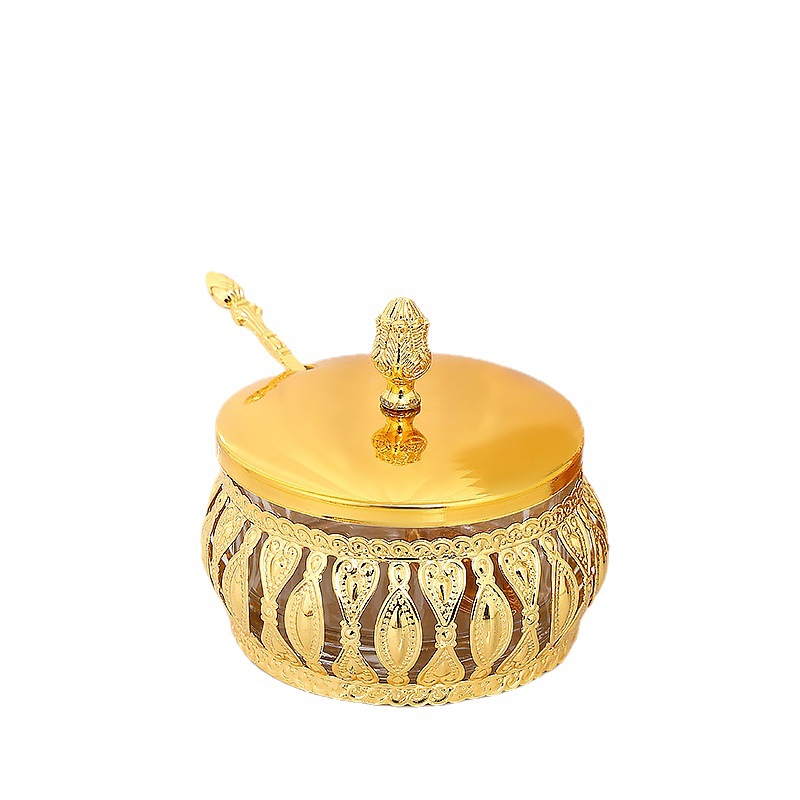 Iron Art Household Sealed Glass Condiment Jar Snack Storage Storage Box Flower Tea Sugar Jar Household Kitchen Condiment Box Item Picture