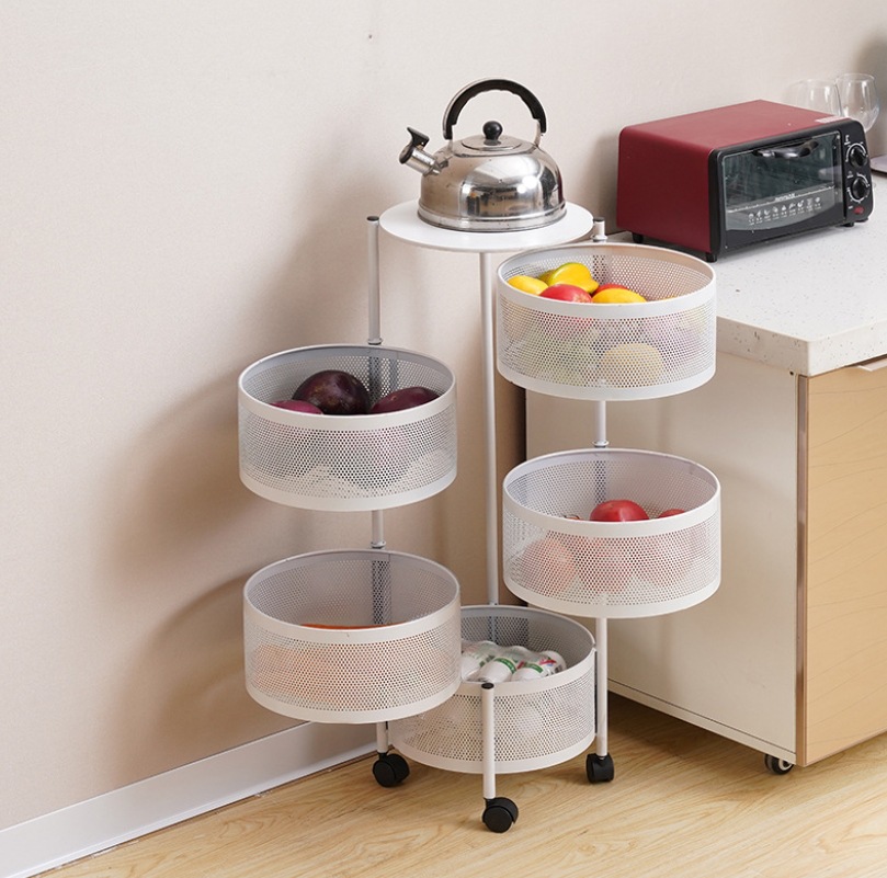 Rotating storage rack, kitchen storage rack, circular storage rack, 360-degree multi-layer movable fruit and vegetable storage basket Item Picture