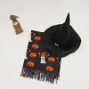New faux cashmere black Halloween ghost pumpkin digital print scarf Magic Awakening Wizard hat set details Picture